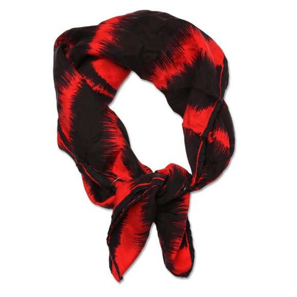 Zebra Stripe Silk Scarf Square Red Black Animal Print Neckerchief - Picture 2 of 5